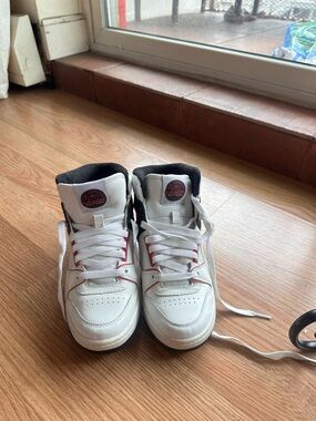 Women High-Top Sneakers in White with Black & Red Accents